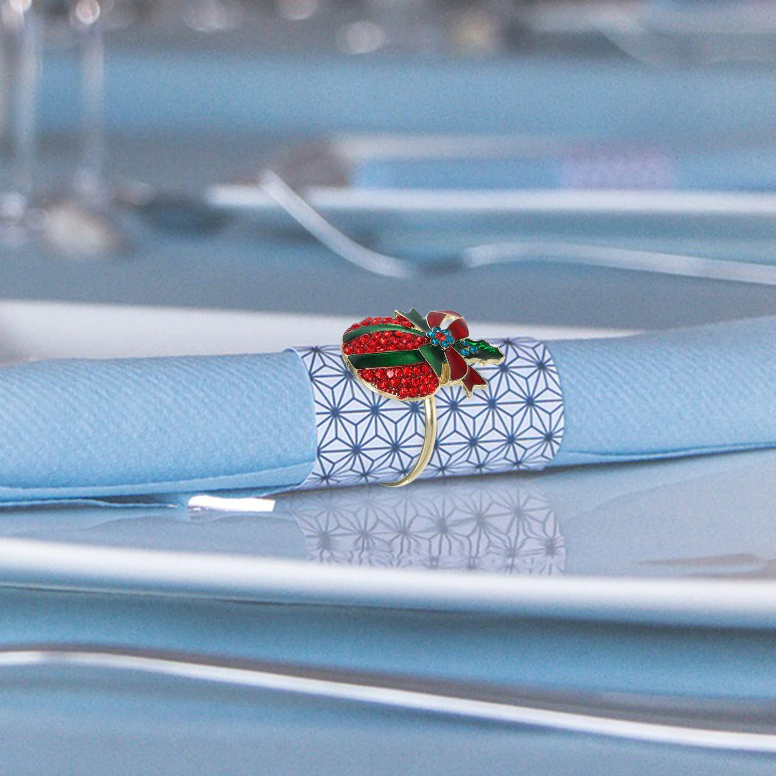 

Christmas Enamel Napkin Rings Rhinestone Jingle Bell Festive Table Decor Xmas Dining Seasonal Settings Winter Napkin Rings