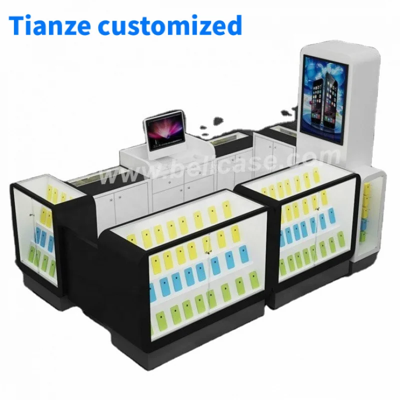 （customized）Showcase cell phone accessory display mall kiosk phone repair modern phone kiosk