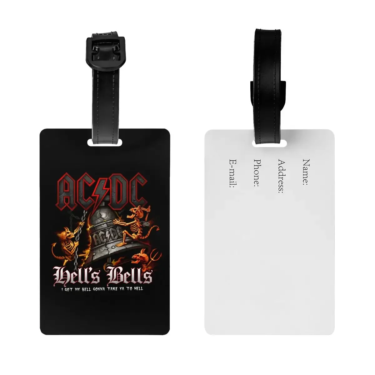 Hells Bells AC Luggage Tag Custom Vintage Rock Baggage Tags Privacy Cover ID Label