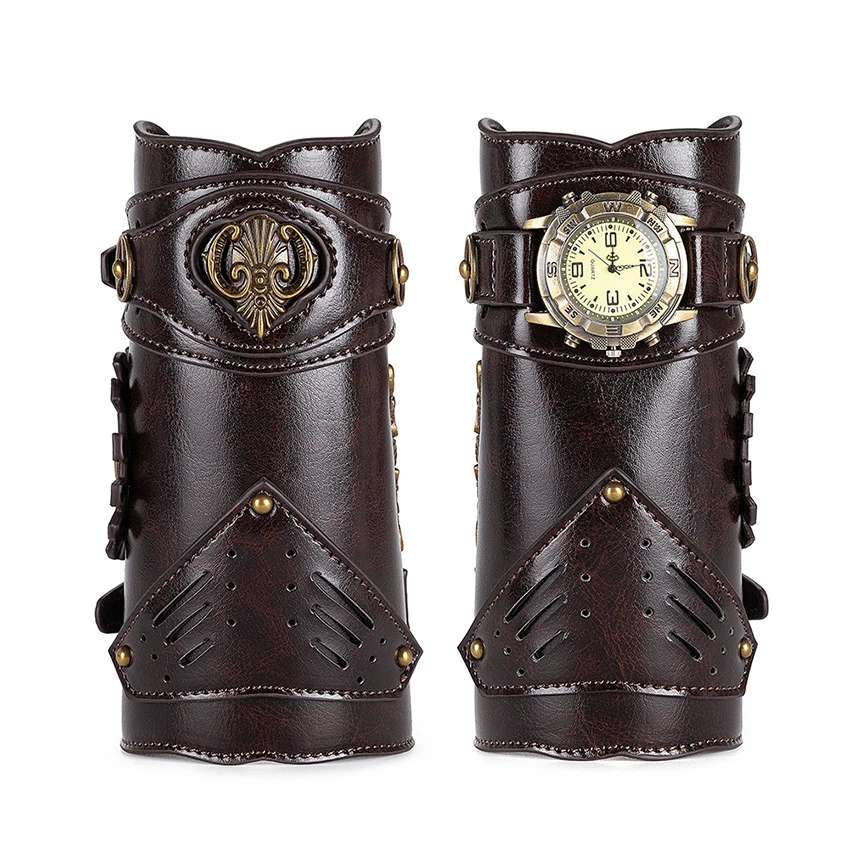 Steampunk Retro Medieval Knight Bracer Wrist Band Guard Watch Leather Wrister Armor Prop Vintage Cosplay Anime Accessory for Men