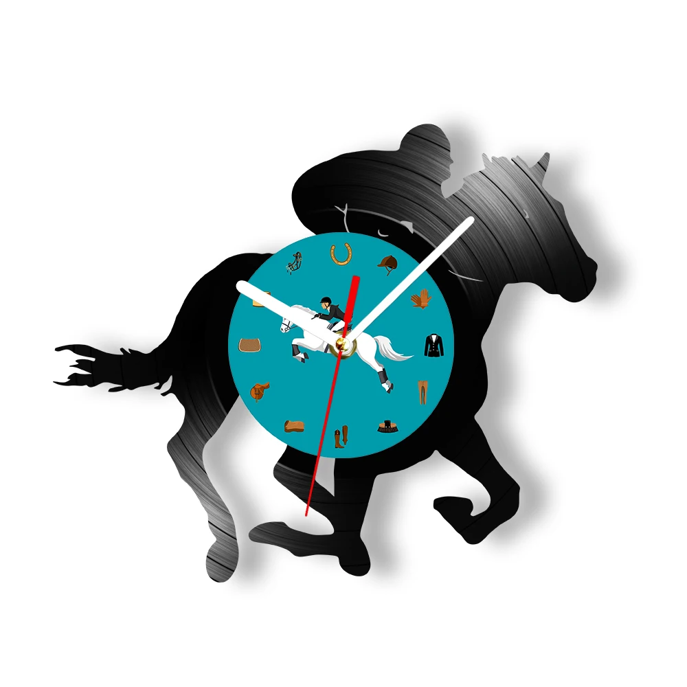 Horse Riding Vinyl Record Wall Clock for Jockey Racing Show Jumping Equestrian Farm Ranch Retro Home Decor Timepieces Wall Watch