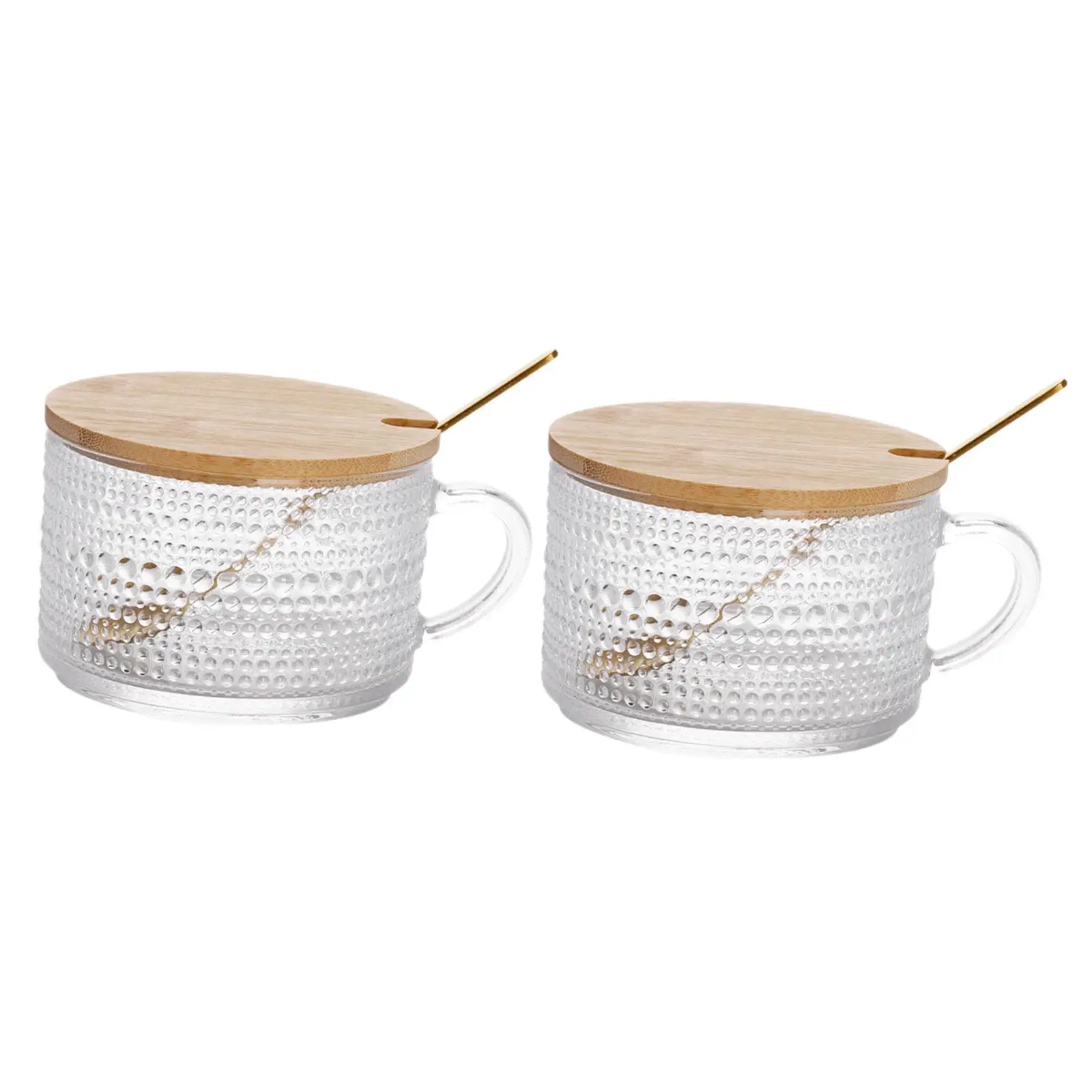 2 Pieces Glass Water Cup Juice Cup with Lid Spoon Creative with Handle Milk Cup Drink Cup for Hotel Home Beverage Restaurant