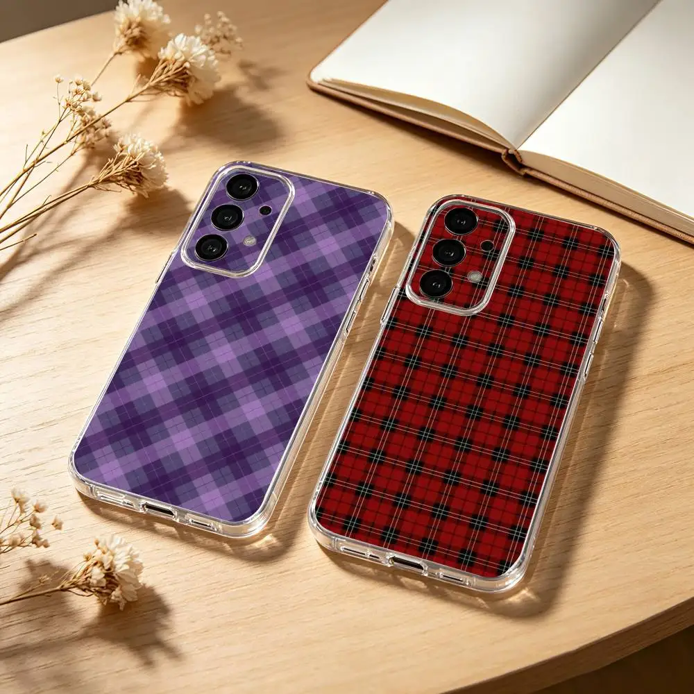 Cool P-Purple P-Plaid Pattern phone Case For Samsung S25,24,21,22,23,30,Ultra,20,Plus,Fe,Lite,Note Transparent Cover