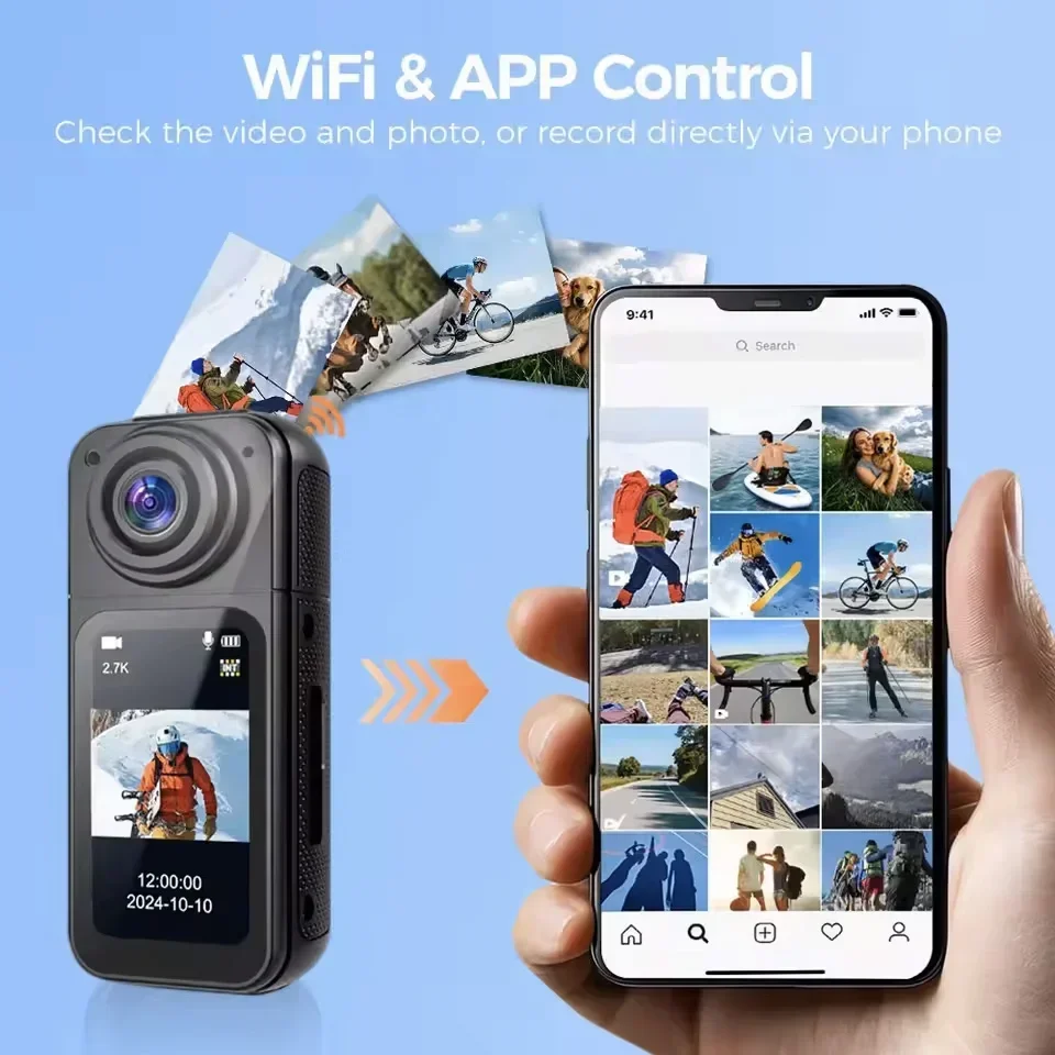 2.7K 1080P Mini Camera with Magnetic Lanyard 180° Rotatable Lens Outdoor WIFI Sports Camera Digital Cycling Video Video Recorder view 5