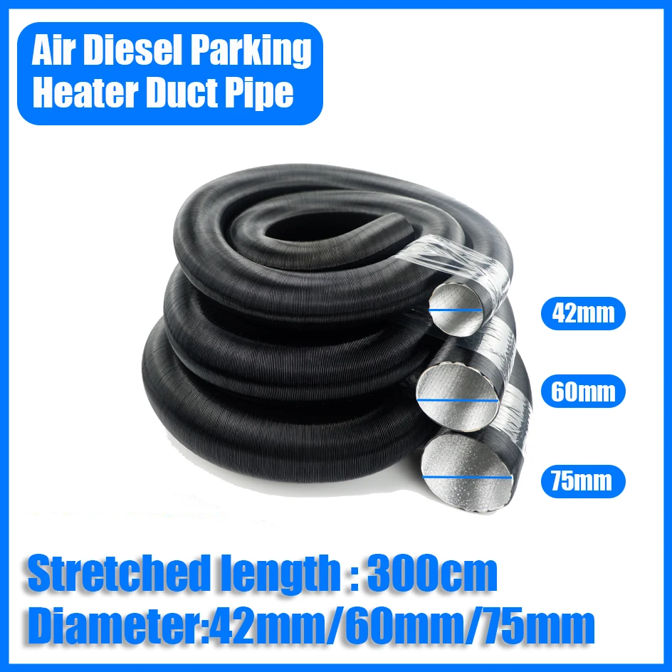 Tuyau noir de conduit de chauffage diesel pour Webasto Eberspacher, conduit de stationnement, 42mm, 60mm, 75mm, 300cm