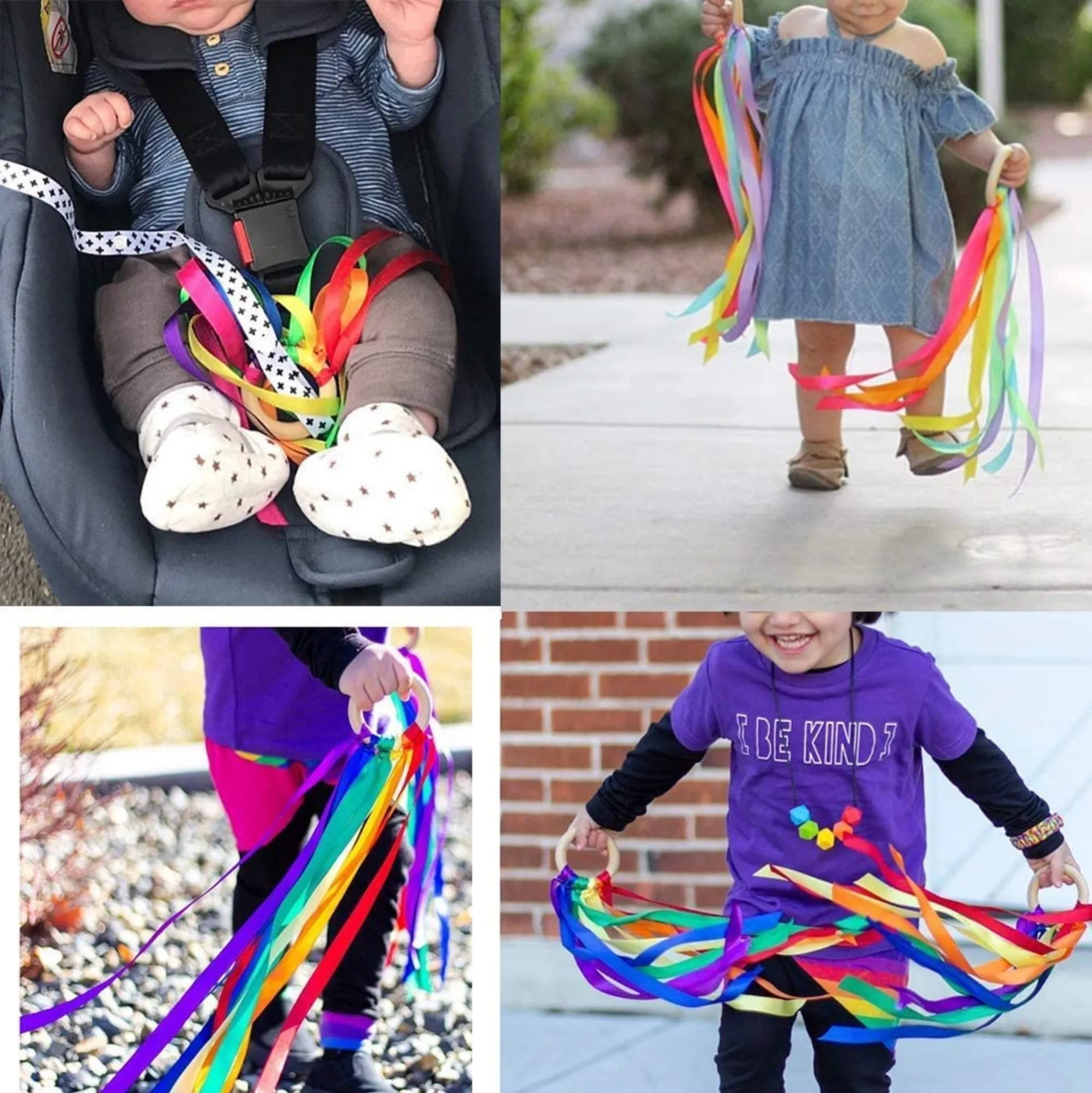 Giocattolo sensoriale stile Montessori con nastro arcobaleno Anello per nastro per bambini non tossico senza BPA I neonati sviluppano il giocattolo sensoriale per il riconoscimento dei colori