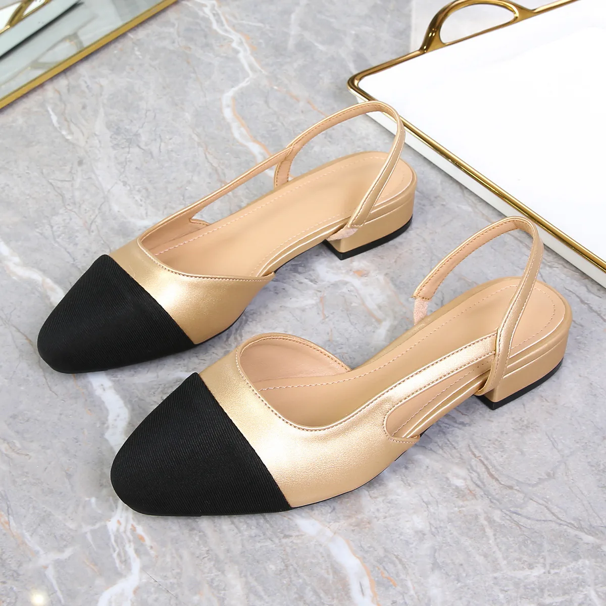 Plus Size Women's Colorblock Chunky Heel Mule Sandals Open Back Closed Toe Two-Tone Mid Heel Summer Office Shoes