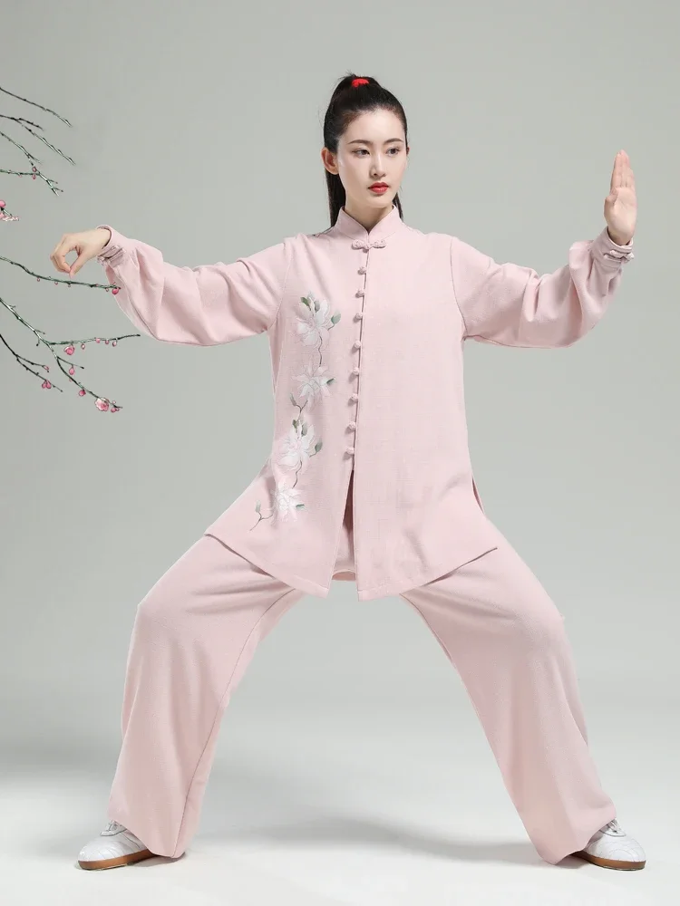 Tai Chi abbigliamento arti marziali uniformi Kung Fu addensato abbigliamento da allenamento abbigliamento da prestazione stampa loto donna rosa 2023