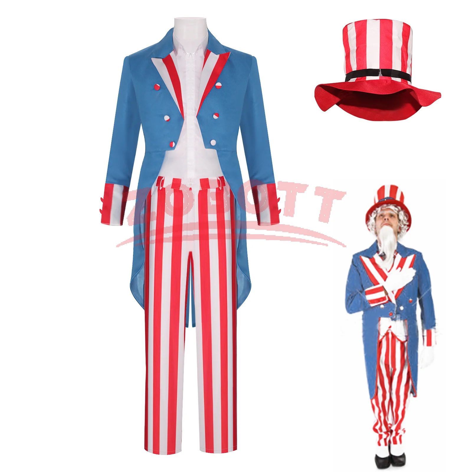 

Комплект костюмов 4 июля, патриотический цилиндр, американский флаг США, независимость дяди Сэма, костюмы для косплея, вечерние костюмы