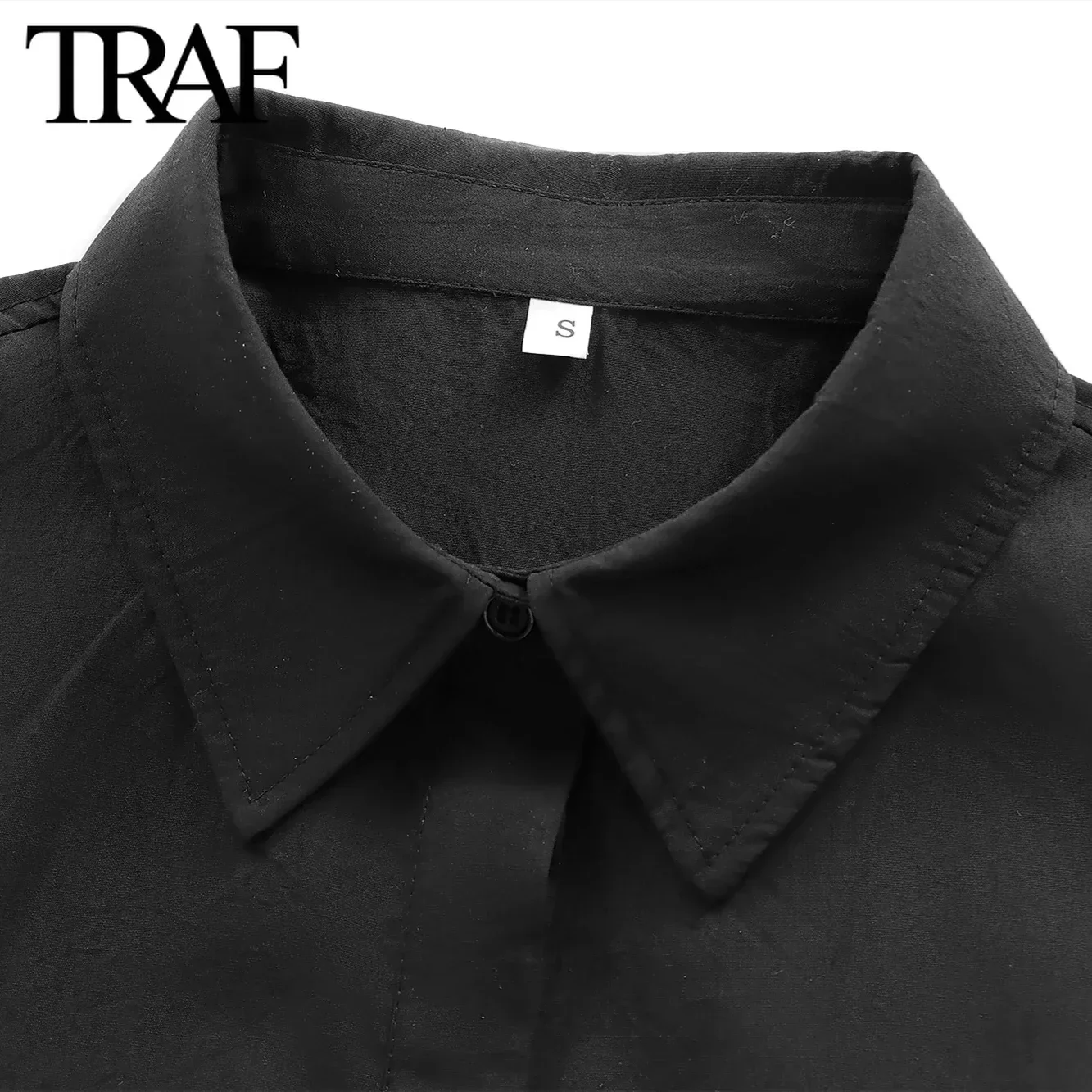 TRAF Women Fashion Autumn New Drawstring Long Sleeve Single-breasted Lapel Short Blouse Street Clothing Shirt Chic Ladies Top