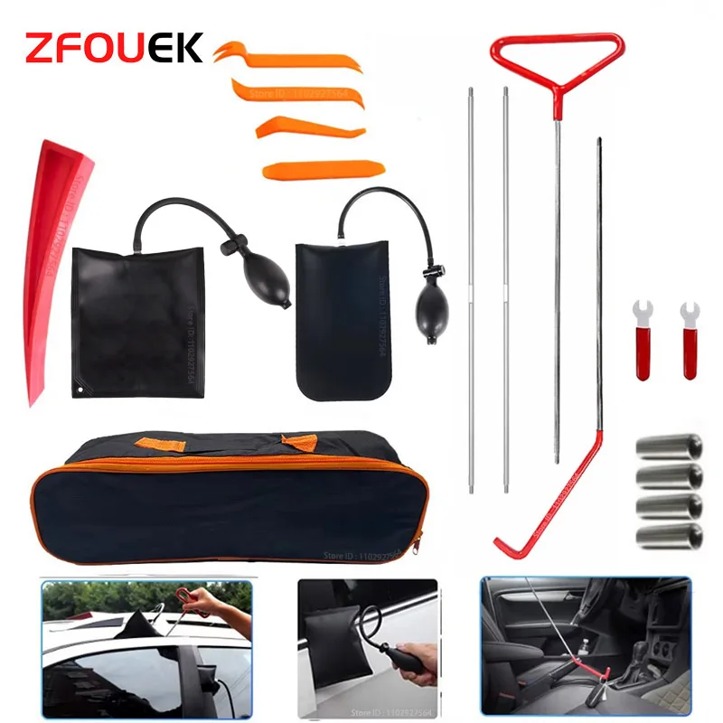 Car Tool Car Window Door Key Anti Lost Kit Inflatable Air Pump Air Wedge Non Marring Wedge with Long Reach Grabber for Car Truck