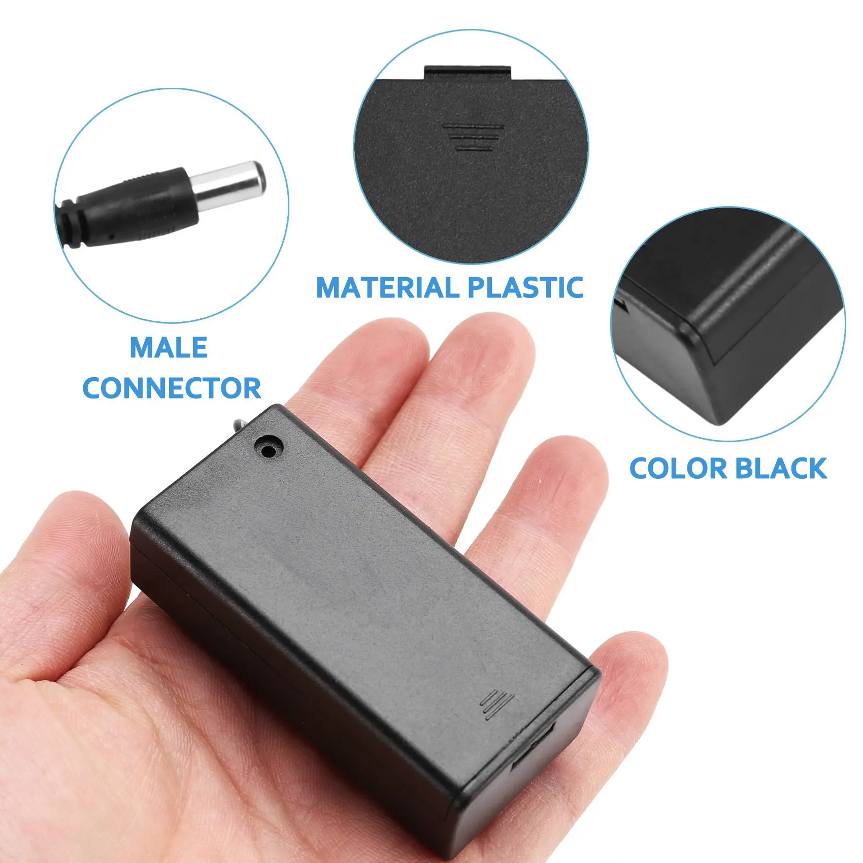 【A75T】 DC 9V PP3 Battery Holder Box Case Wire Lead ON/OFF Switch Cover + 2.1mm Plug