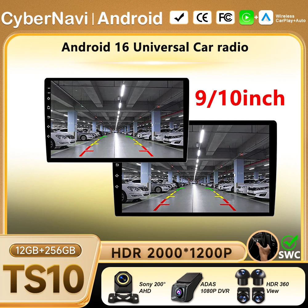 

Universal 9/10 inch Car Stereo CarPlay Car Radio Android Auto Android 16 GPS Multimedia Player 2 DIN WiFi Player QLED Screen BT