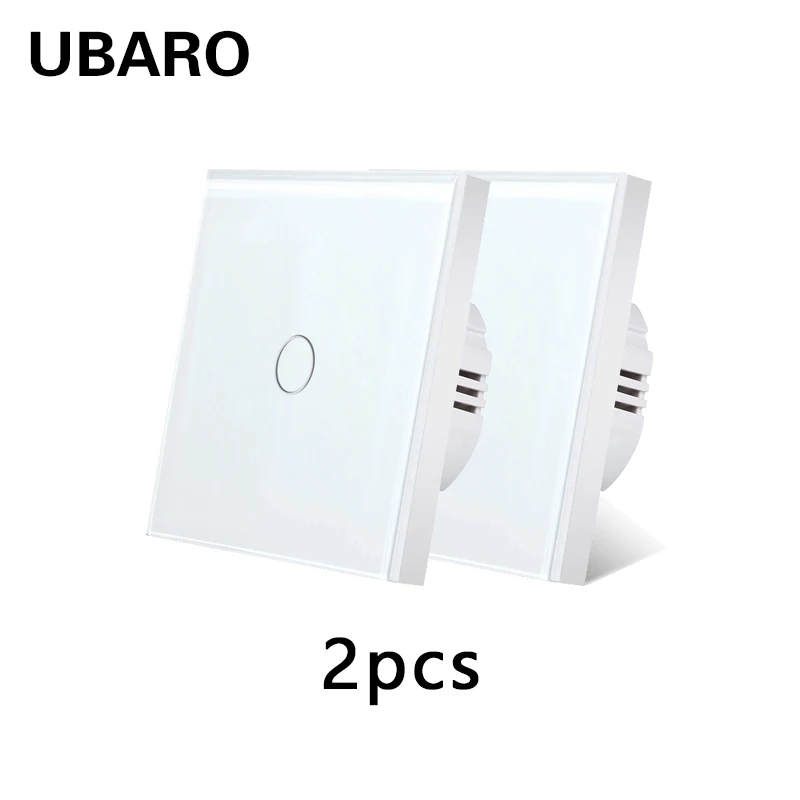 UBARO Eu/UK AC220v Black Tempered Glass Panel Touch Switch Wall Light Sensor Button 1/2/3 Gang 10A Led Indicator Single Live