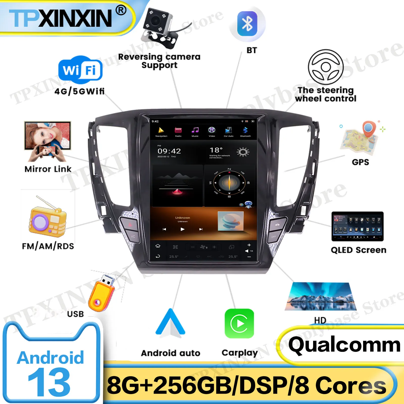 

Автомобильное радио для Mitsubishi Pajero sport 2016-2018 Android Auto GPS навигация мультимедиа стерео IPS головное устройство Qualcomm 665 8-ядерный