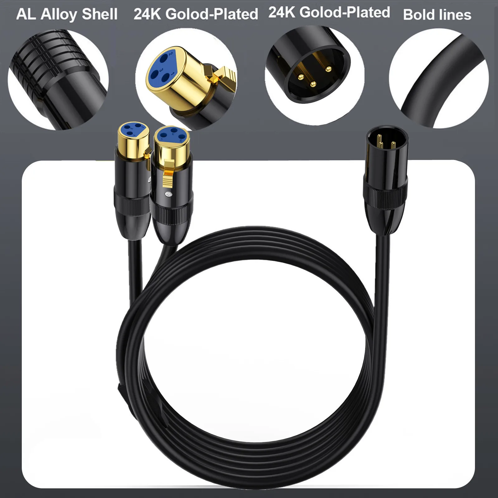 XLR 3P Splitter Cable, XLR Male to Dual XLR Female Y-Splitter 3Pin Balanced Microphone Cable (XLR-M to Two XLR-F)