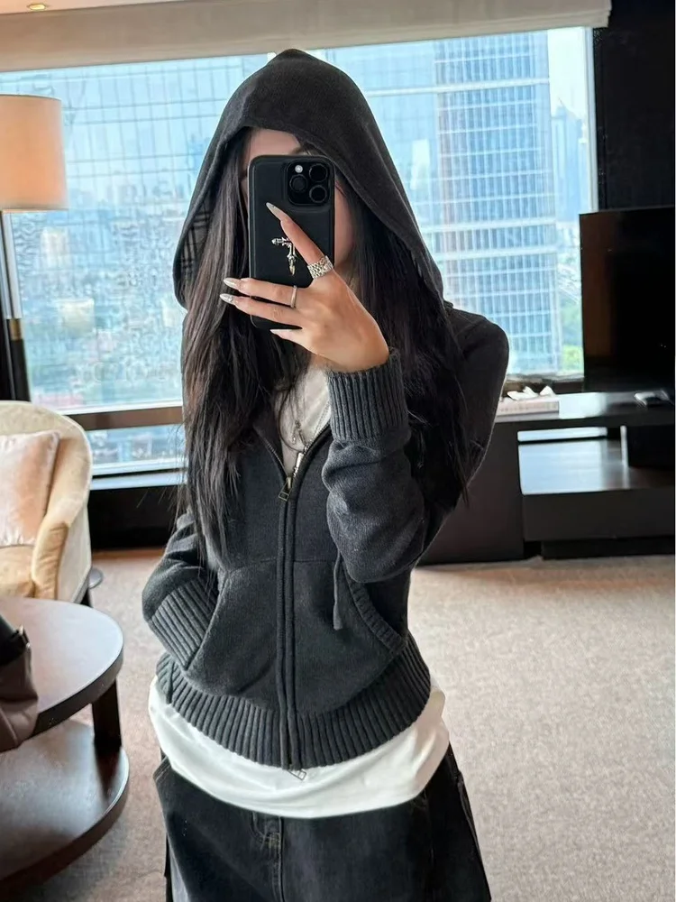 Ay Capuchon Rits Gebreid Open Vest Dames Herfst Winter Luie High-End Trui Jaet Innerlijke Slijtage Top Quali Faion