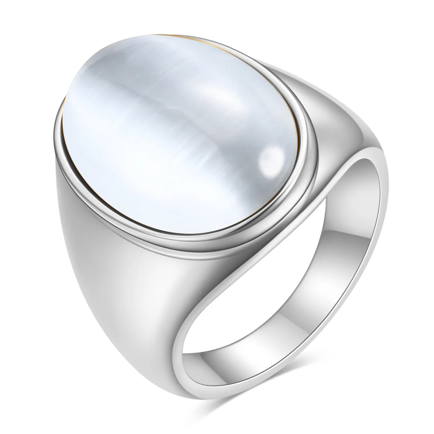 Ovaler Katzenauge-Stein Edelstahlring Gold Silber Plattiert Mehrfarbiger Statement-Ring für Damen und Herren – Detail 2