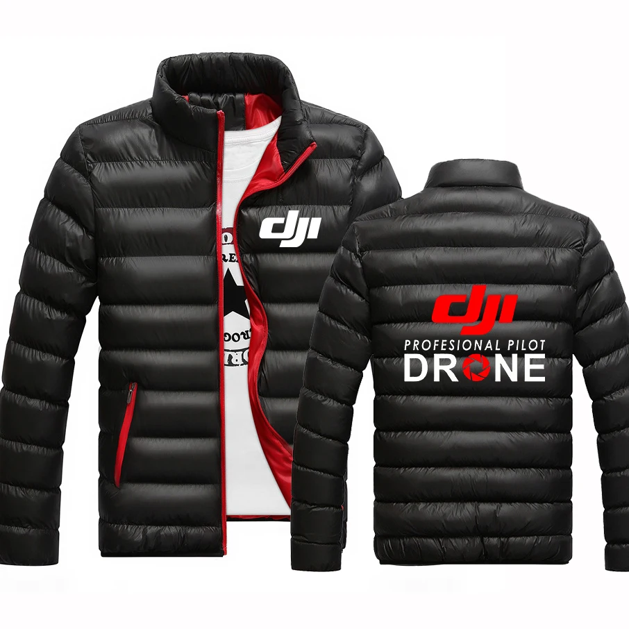 2023 Men Dji Professional Pilot Drone Winter Fleece Casual Thicken Warm Cotton Padded Fashion Hooded Outdoor Windproof Coat Tops