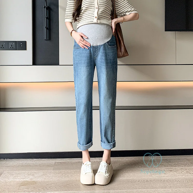 

Stretch Denim Maternity Jeans 2024 Loose Straight Abdominal Pants Clothes for Pregnant Women Casual Pregnancy Boyfriend Jeans