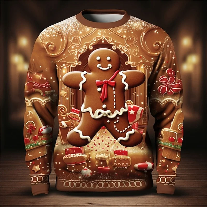 

New 3D Gingerbread Man Santa Claus Printed Sweatshirts Merry Christmas Snowman Grapohic Pullovers For Men Funny Harajuku Clothes