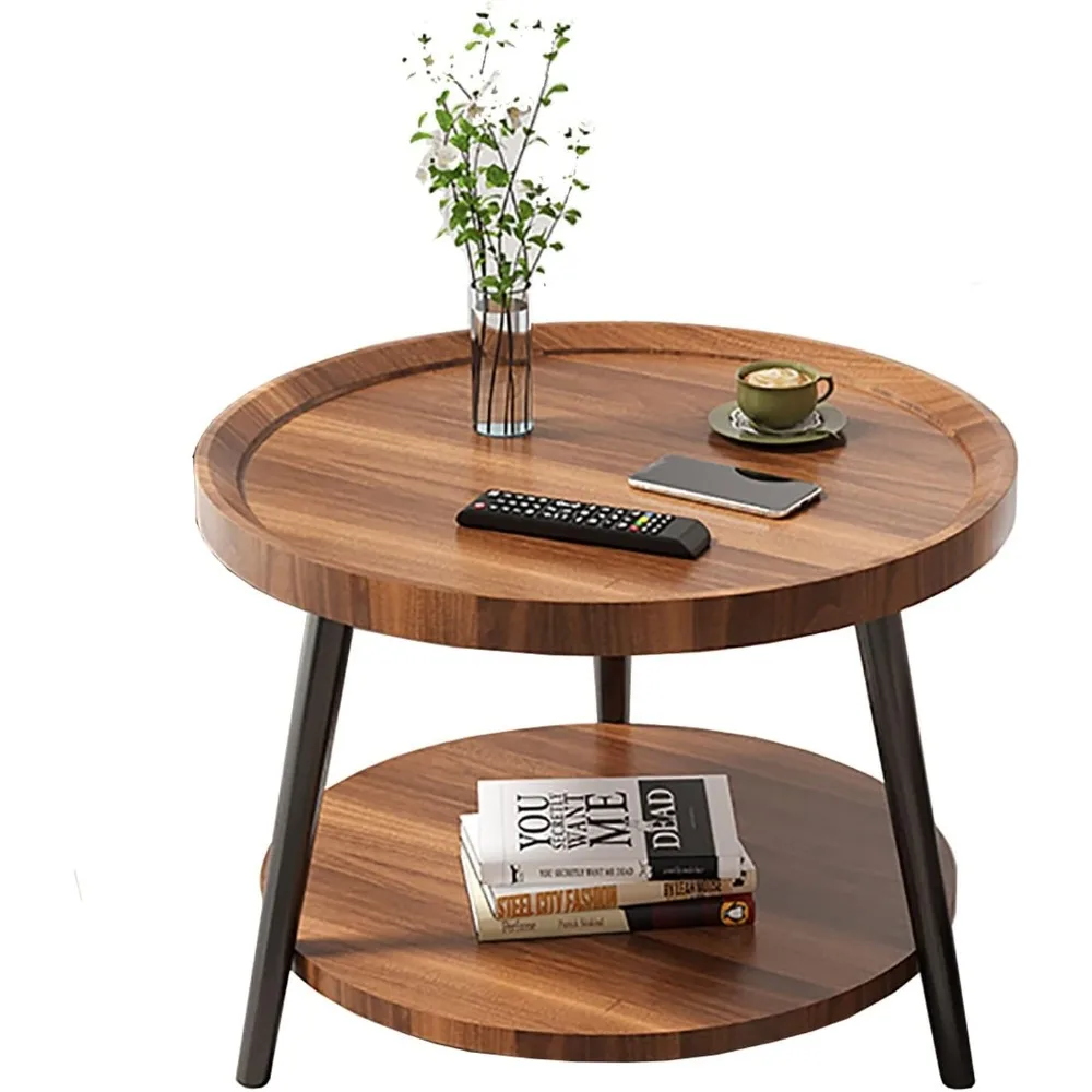 

Round Coffee Table, Modern Simple Double-Layer Sofa Side Table/Bedside Table, Corner Table in Balcony Living Room, Tea Table