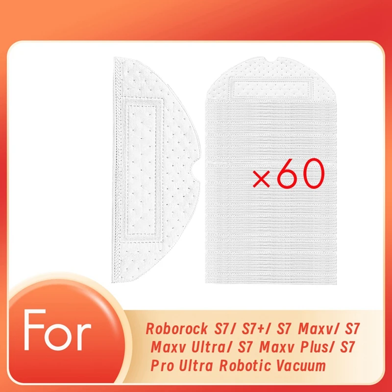

60 шт. одноразовые подушечки для мытья полов для Roborock S7/ S7+/ S7 Maxv/ S7 Maxv Ultra/ S7 Maxv Plus/ S7 Pro Ultra Robotic Vacuum