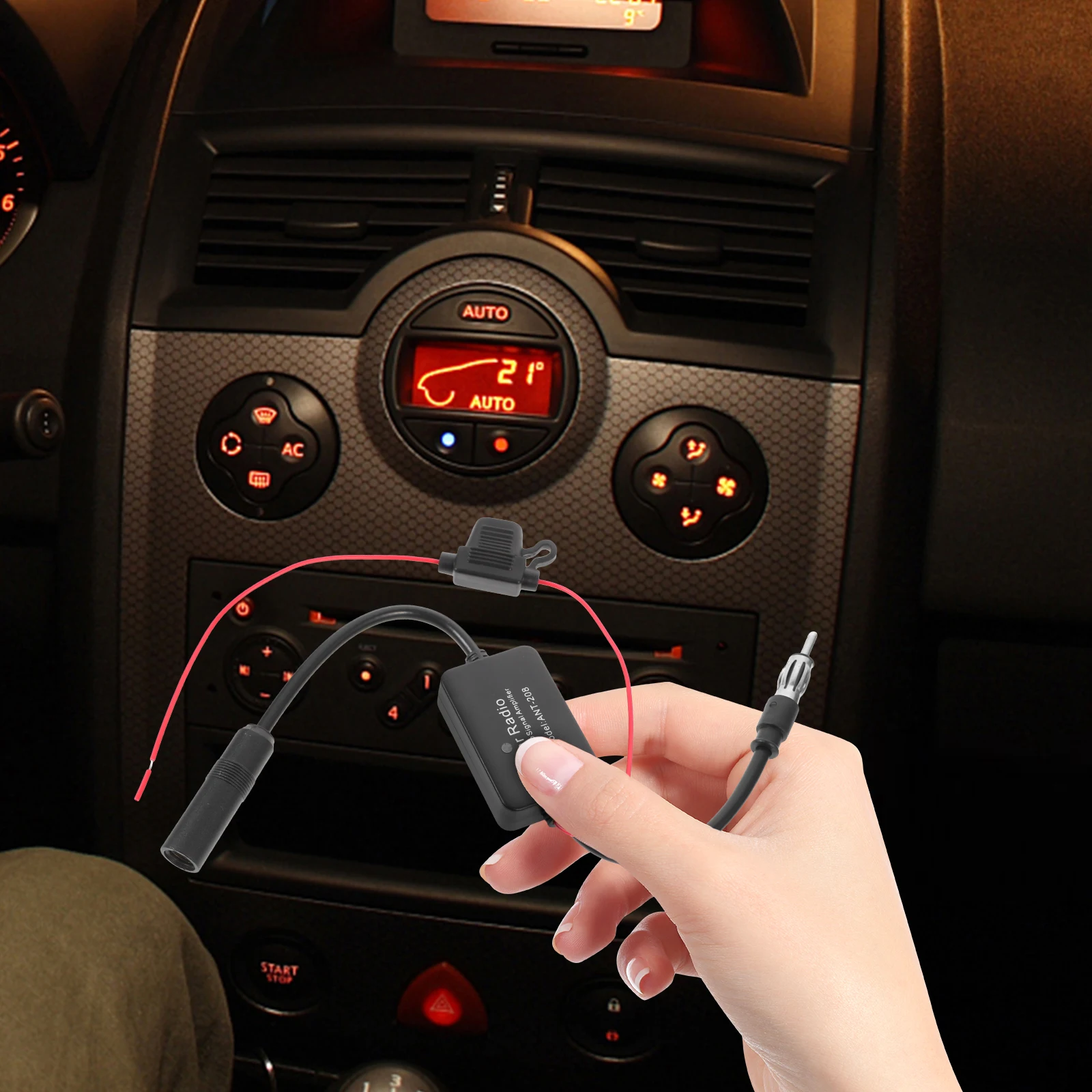 

1 set 12V Car Antenna Amplifier FM Signal Car Stereo Amp Booster Universal Audio Low Power Easy Install