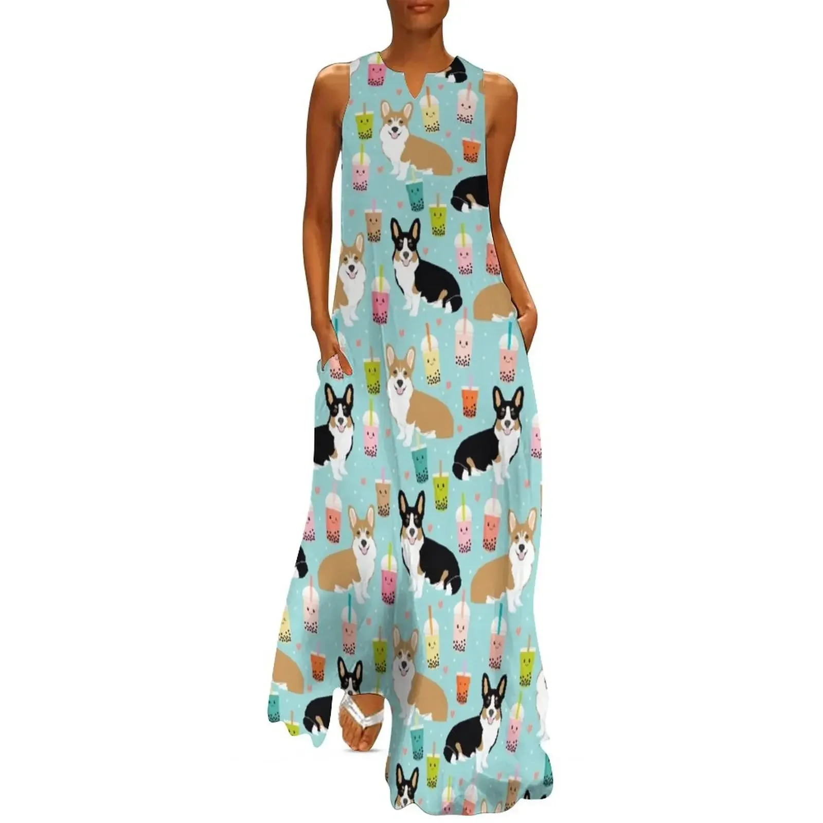 

Corgi welsh corgi bubble tea boba dog dogs dog breed dog pattern pet friendly Long Dress african dresses for woman Dress
