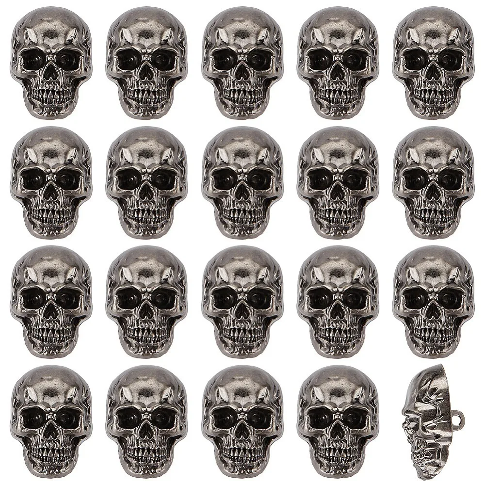 

1set 20pcs Vintage Woolen Alloy Buttons Skull Gunmetal 25x18x13.5mm Hole: 2mm