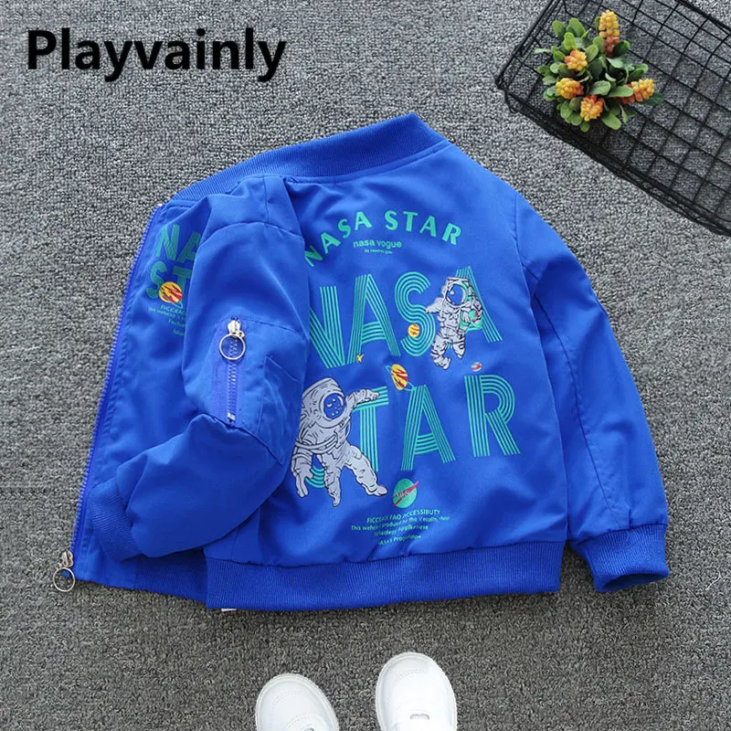 New Spring Autumn Baby Boys Casual Thin Coat Black Blue Letter Print Stand Neck Open Stitch Bomber Jacket Kids Clothes E48711