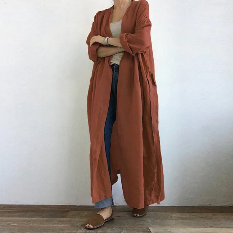 2023 Spring Autumn Fashion Solid Color Long Sleeve Cardigan Women Casual Loose Elegant Vintage Comfortable All-match Long Coat