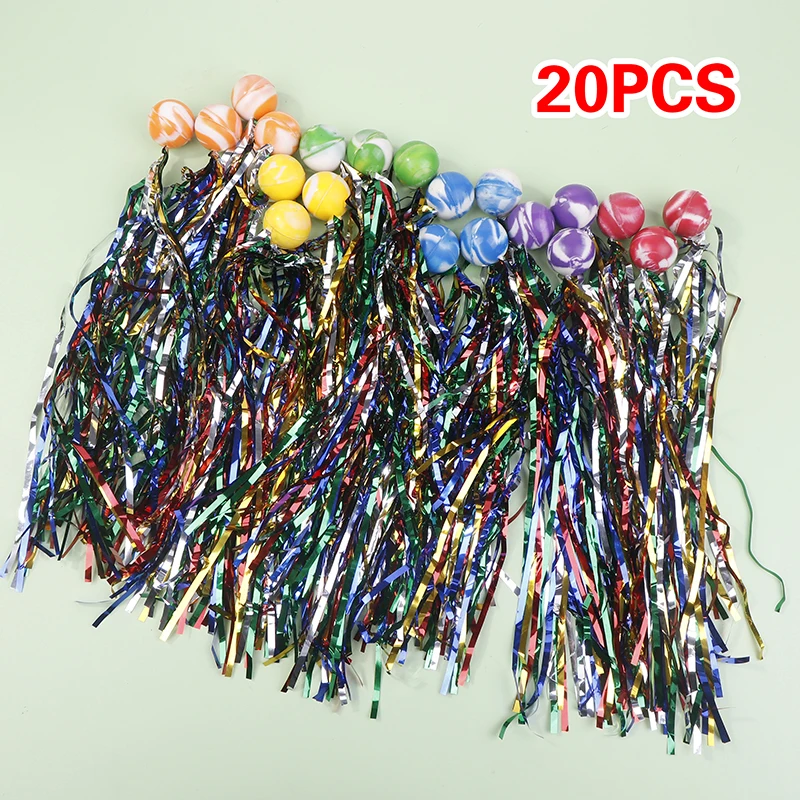 20PCS 25mm Bouncy Balls With Colorful Streamers Outdoor Toys For Kids Birthday Party Favors Christmas Thanksgiving Gifts