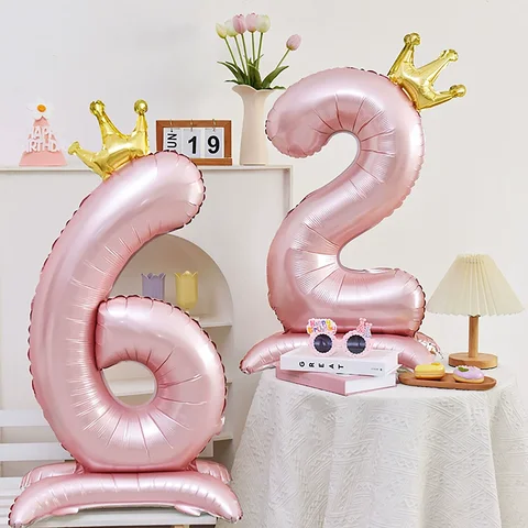 42 inch Large Standing Pearl Pink and Blue Birthday Digital Balloons Crown Year One Party Decoration Scene Arrangement