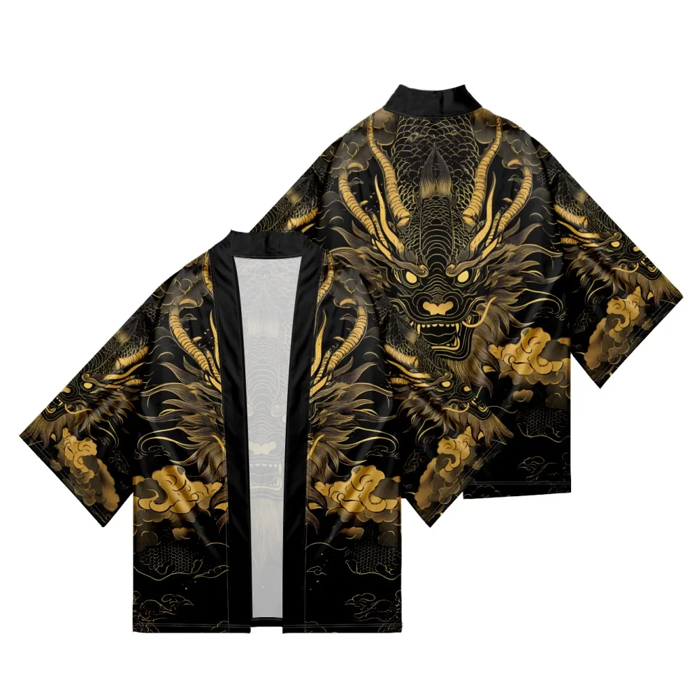 ชุดกิโมโนญี่ปุ่นแบบดั้งเดิมเสื้อคลุมฮาโอริพิมพ์มังกรและลายดอกไม้ - เสื้อคาร์ดิแกนวินเทจของผู้หญิงปกปิดชุดนอนเสื้อคลุมอาบน้ําน้ําหนักเบา