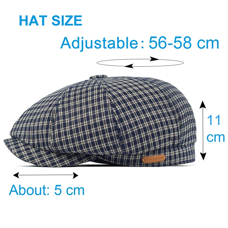 Spring Summer Plaid Newsboy Cap Breathable Peaky Octagonal Hat Vintage Soft Casual Berets Cap Visor Gatsby Flat Ivy Hat