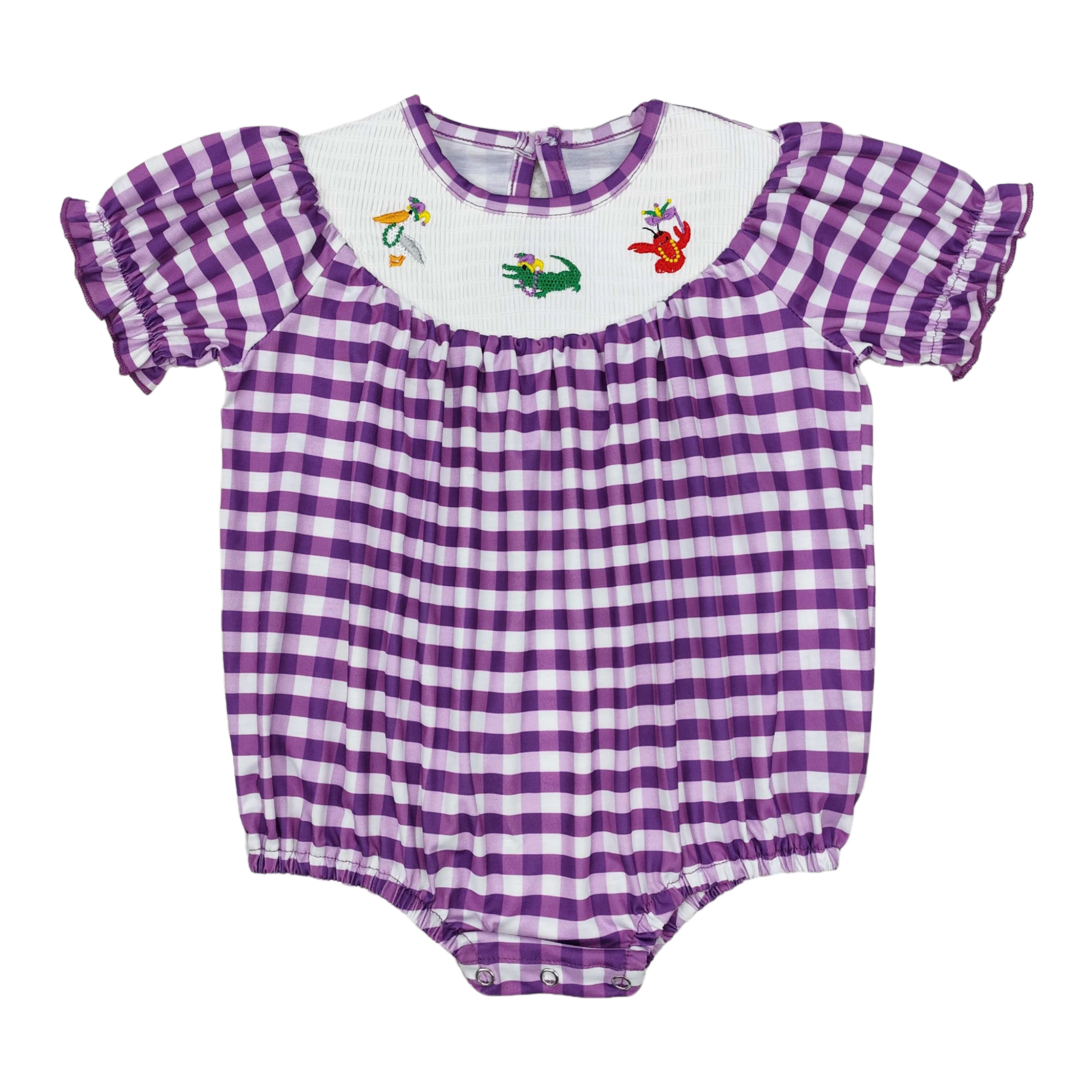 Wholesale Newborn Infant Embroidery Animals Children Smocked Jumpsuit Kids Baby Girl Long Sleeves Toddler Mardi Gras Romper