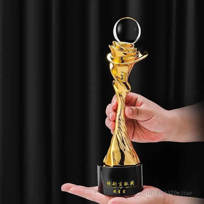 

Customized Creative Resin Trophy, Gold, Silver, Bronze, Crystal Base, Annual Meeting, Employee Honor Awards, Commemoration, 1Pc
