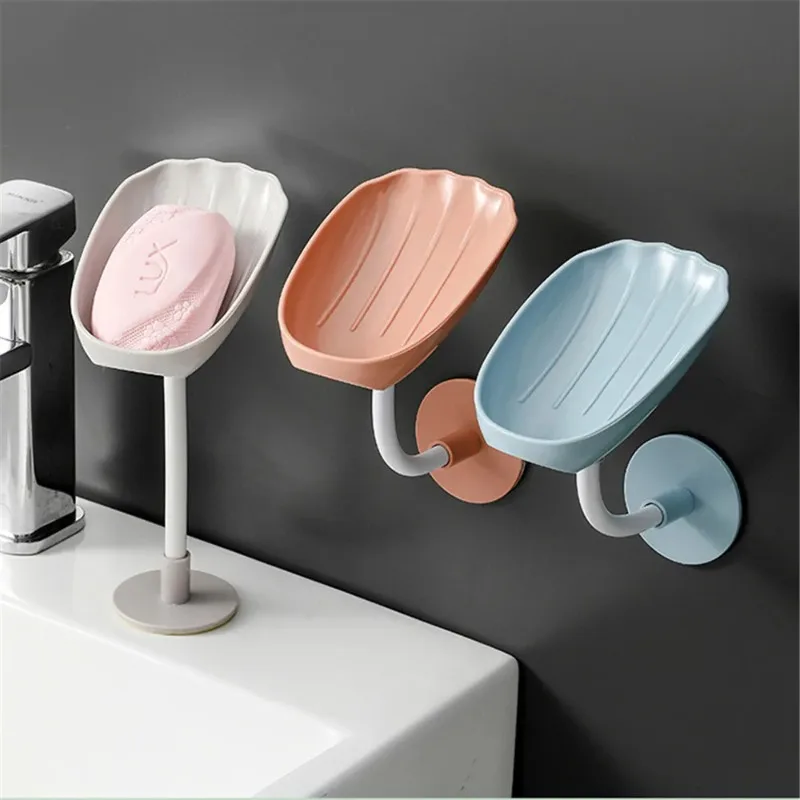 Hot Leaf Shape Soap Holder Suction Cup Sponge Dish Rack With Drain Water Bathroom Shelf For Home Storage Box Kitchen Accessorie