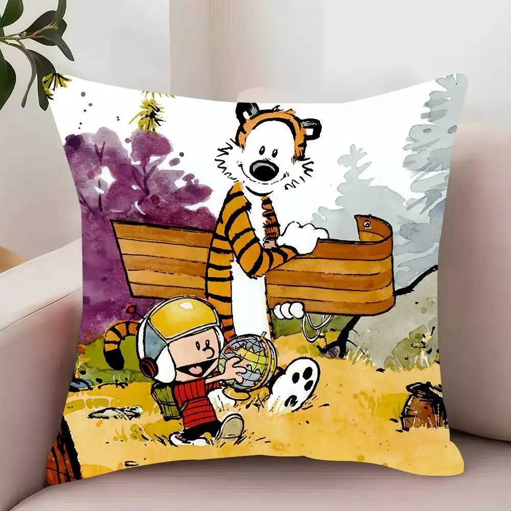 Cute C-Calvin and H-Hobbes Cartoon Pillow Case Decor Protective Covers Comfortable soft for Sofa Living Room Home office