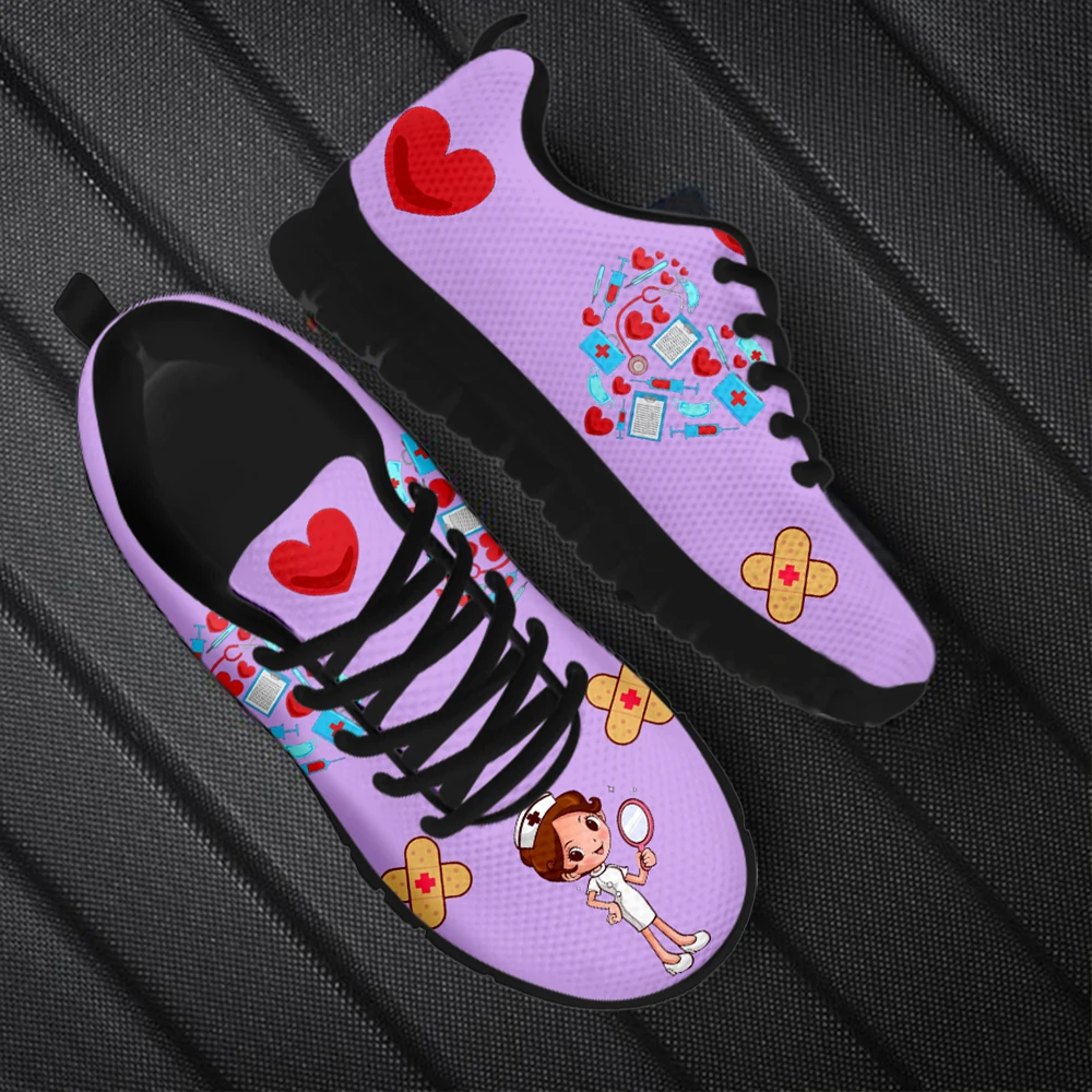 INSTANTARTS 2023 New Nurse Shoes High Quality Casual Sneakers Kawaii Nurse Girls Medical Print Flat for Women Tennis Zapatillas