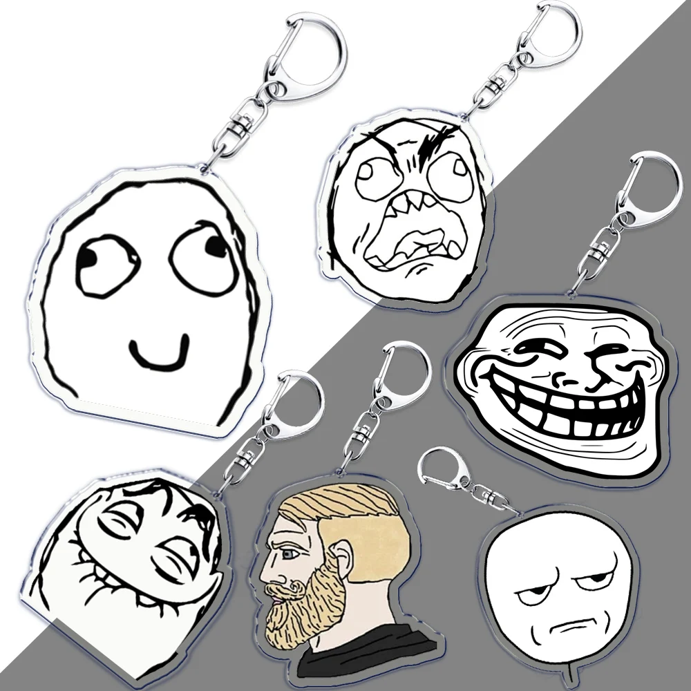 Funny TrollFace Keychain for Accessories Bag NoMeGusta Rage Face ForeverAlone Pendant Key Chain Ring Keyring Jewelry Fans Gifts