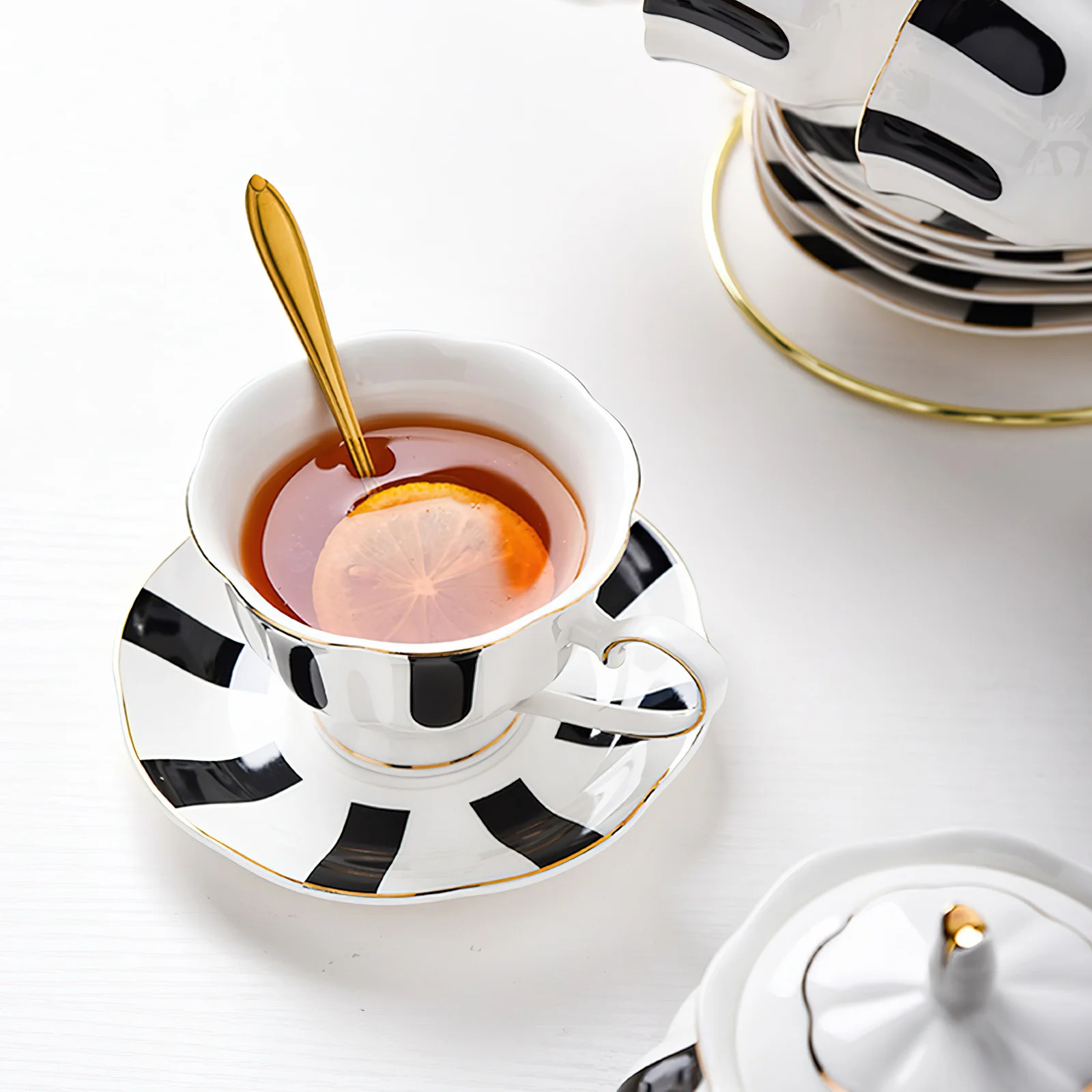 

1Set Delicate Ceramic Coffee Cup Saucer Set Simple Appearance Practical Use Good Mood Cup Set