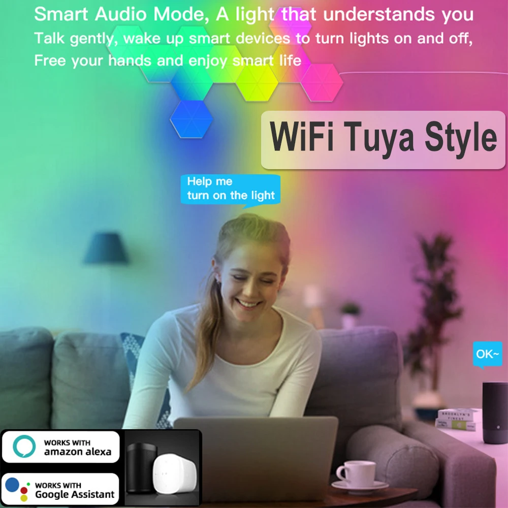 App inteligente wi fi tuya quantum lâmpada rgb led hexágono luzes usb dc12v para festa de aniversário do feriado casamento sala estar ambiente decoração