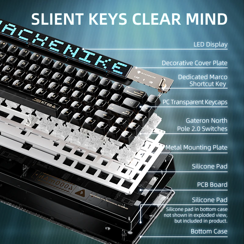 Imagem -05 - Pro Smart Screen Teclado Mecânico 65 Form Factor Chave Completa Rgb Backlit Gateron Keyswitch para Gamer Hot-swap Machenike-kt68