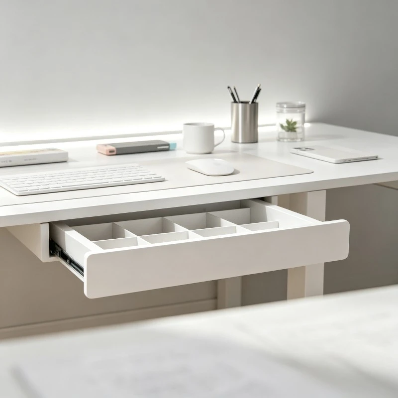 Boîte de rangement sous bureau en bois massif, organiseur pour bureau d'ordinateur relevable, plateau d'appoint pour bureau avec rail de glissière