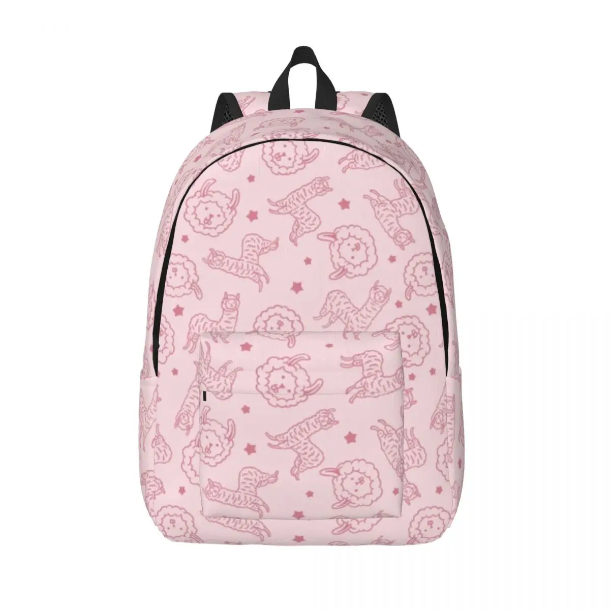 

Cute Pink Alpaca Pattern Backpack Elementary High College School Student Cute Bookbag Teens Canvas Daypack Durable