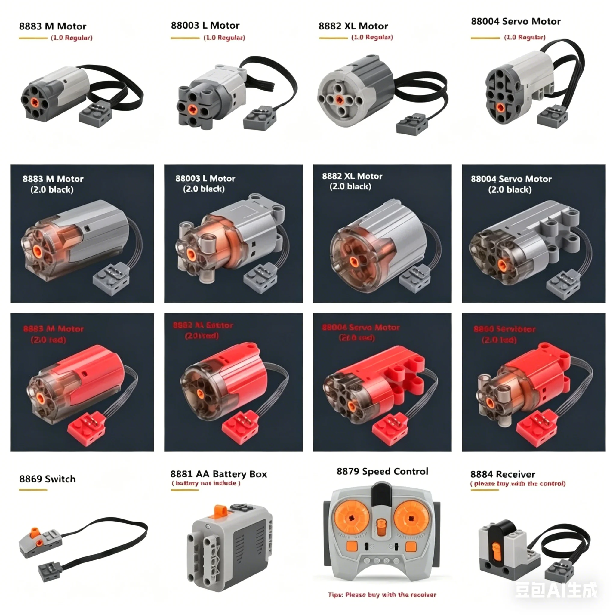 MOC Power Functions Building Kit Train Motor Servo Set with BatteryBox Remote Control for DIY Technical Model Compatible Legoeds