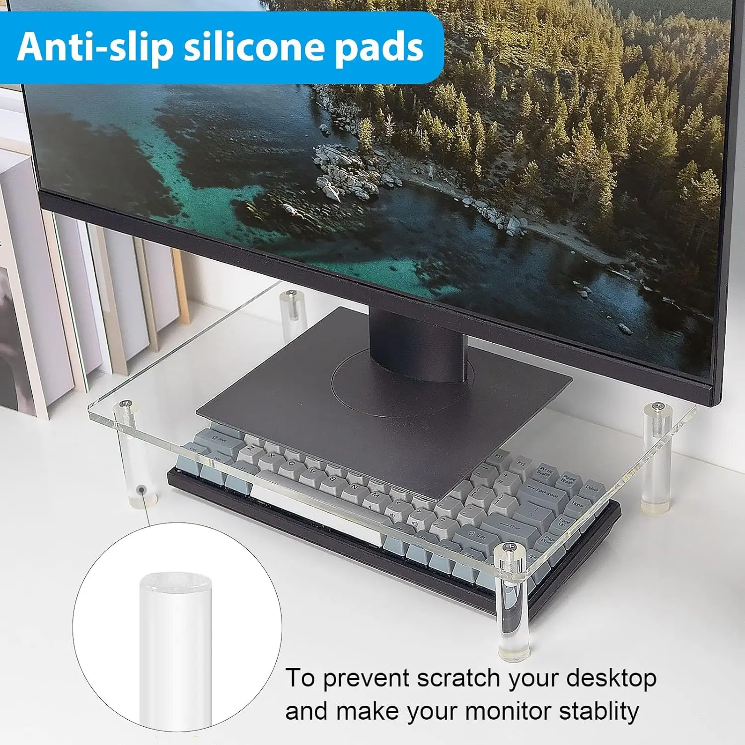 Clear Acrylic Desktop Computer Monitor Stand Office Desktop Storage Notebook Display Shelf Desktop Storage Shelf Pad High Shelf