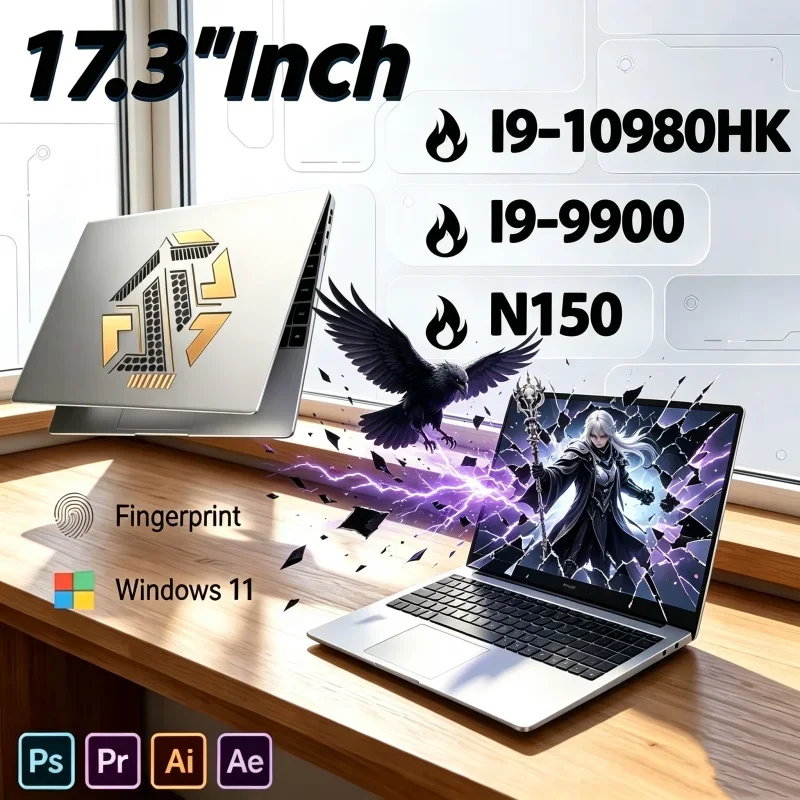17.3 Inch Rapid Laptop Intel Core I9‑10980HK/I9‑9900/N150 32GB RAM 1TB/2TB SSD Fingerprint Unlock Windows 11 Gaming Notebook